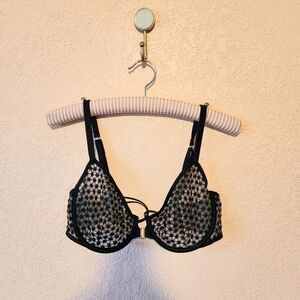 Victoria's Secret Black Unlined Underwire Polkadot Sheer Mesh Demi Bra 34DD